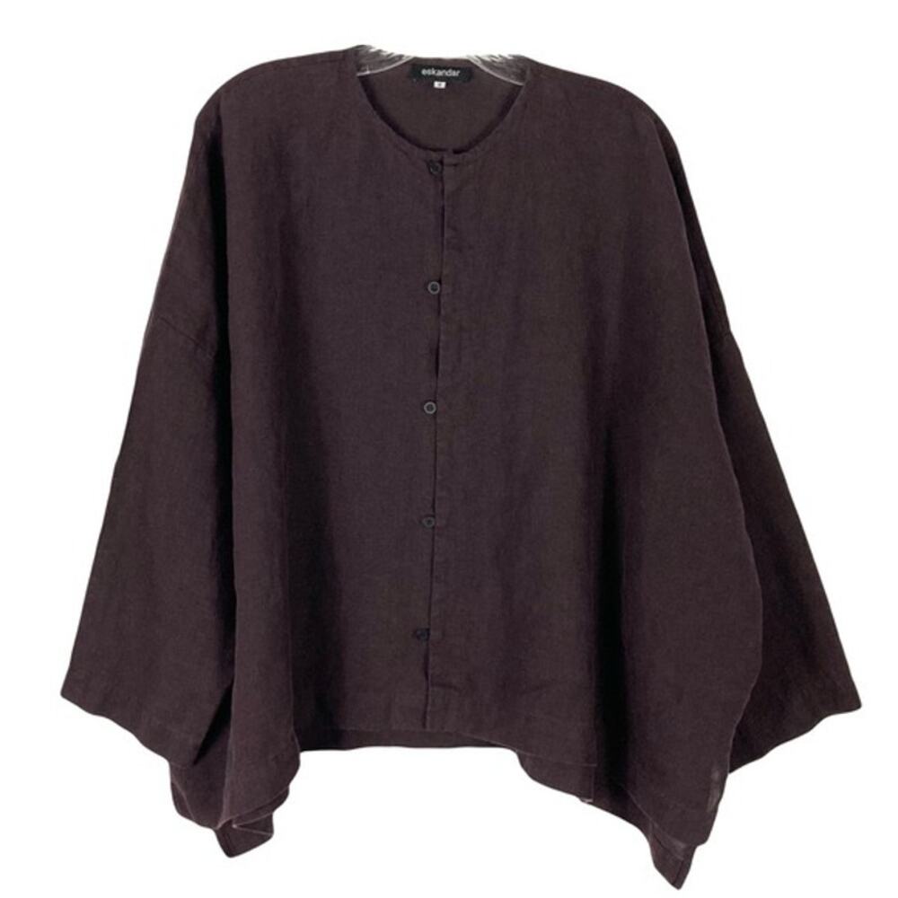 NWOT ESKANDAR Top Tunic Shirt Shacked Jacket Kimono 1~US 4 Oversized Linen Brown